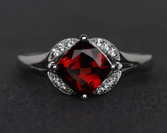 garnet ring red garnet engagement ring natural gemstone sterling silver promise ring January birthstone