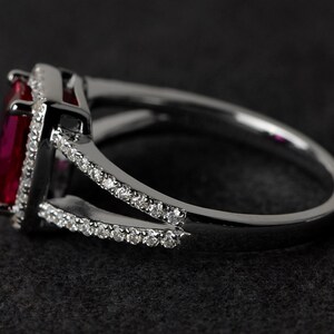Ruby Ring Silver Cushion Cut Red Ruby Engagement Ring Split Shank ...