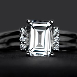 genuine white topaz ring 6*8mm emerald cut topaz rings gemstone ring engagement ring silver
