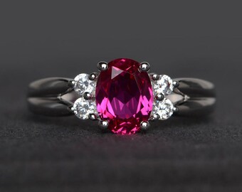 ruby ring cocktail party ring oval cut red gemstone July birthstone sterling silver ring