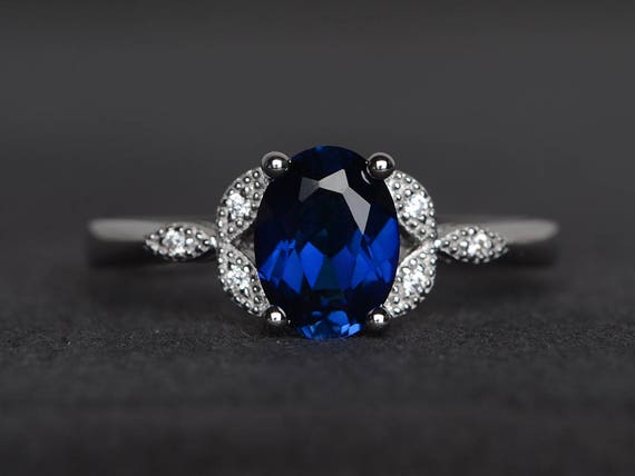 14k Or Blanc Naturel Saphir Bleu Eternity Ring septembre Pierre de Naissance Taille 7