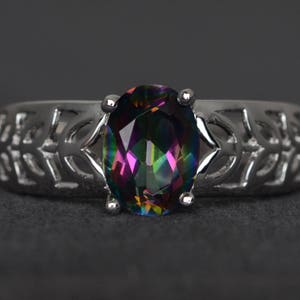 Mystic topaz ring promise ring oval cut rainbow gemstone sterling silver ring solitaire ring
