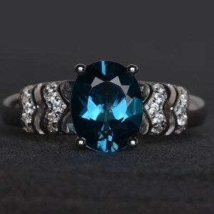 London blue topaz ring engagement ring oval cut gemstone sterling silver ring