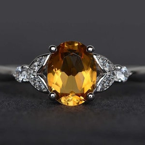 citrine ring yellow stone ring oval cut engagement ring gemstone ring sterling silver ring November birthstone ring
