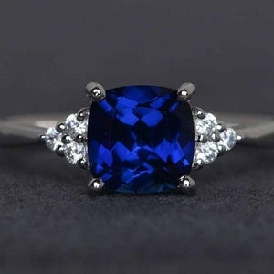 sapphire engagement ring blue gemstone ring cushion cut sapphire ring sterling silver September birthstone ring