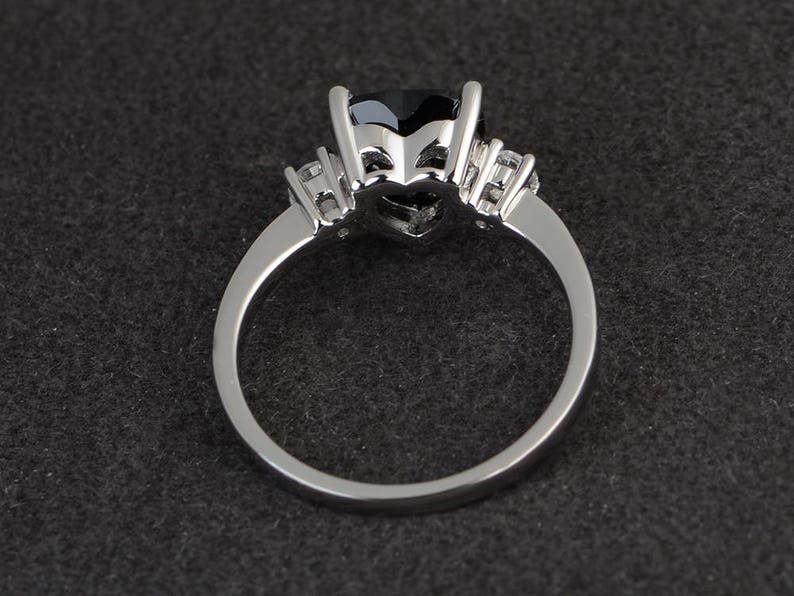 natural black spinel ring promise ring black gemstone ring heart cut gemstone