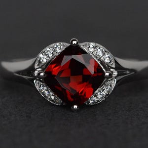garnet ring red garnet engagement ring natural gemstone sterling silver promise ring January birthstone