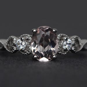 morganite ring engagement ring oval pink morganite gemstone ring silver promise ring