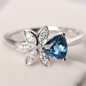 trillion cut London blue topaz ring sterling silver koi fish ring cluster promise ring
