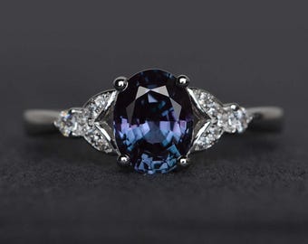 alexandrite ring oval cut engagement ring gemstone ring sterling silver ring June birthstone ring promise ring
