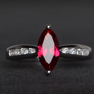ruby ring ruby engagement ring July birthstone marquise cut red gemstone sterling silver ring gifts