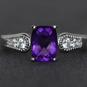 real amethyst vintage engagement ring solid sterling silver February birthstone ring anniversary gift