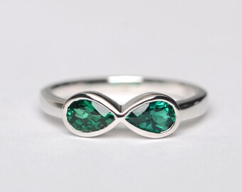 simple infinity ringlab emerald ring May birthstone ring pear cut green gemstone sterling silver ring
