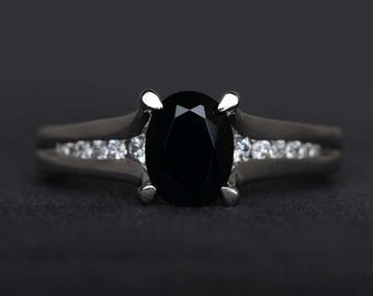 oval cut black spinel ring black rings sterling silver black gemstone ring party ring engagement ring