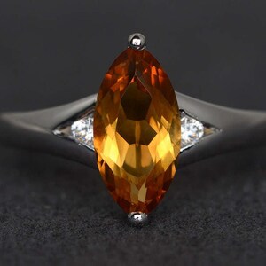 citrine ring marquise engagement ring sterling silver ring November birthstone ring