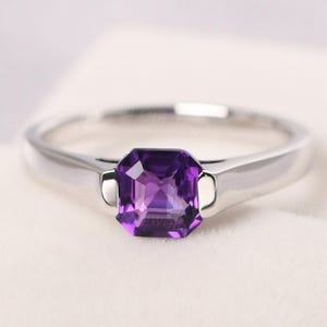solitaire amethyst ring sterling silver solitaire statement ring February birthstone ring