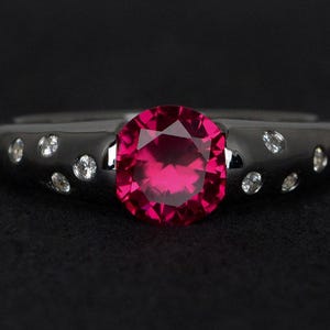 ruby ring red ruby engagement ring silver round cut gemstone rings promise ring July birthstone ring