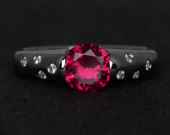 Rubin Ring roter Rubin Verlobungsring Silber Rundschliff Edelstein Ringe Versprechen Ring Juli Geburtsstein Ring