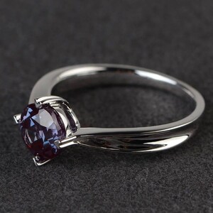 solitaire ring anniversary ring lab alexandrite ring round cut color change gemstone ring June birthstone ring sterling silver image 2