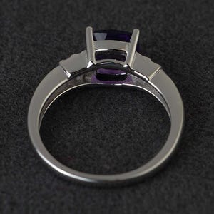 アメジストリングクッションパープルリングクッションカットエンゲージメントリングスターリングシルバーリング宝石リング2月の誕生石リング 画像 3