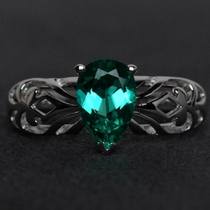 Anillo de esmeralda, anillo solitario de plata, anillos de compromiso verdes para ella, anillos de aniversario, anillo de piedras preciosas, piedra de nacimiento de mayo