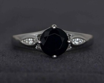 black spinel ring round cut black ring gemstone rings sterling silver party ring