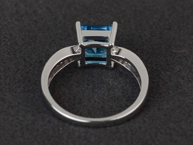 princess cut Swiss blue topaz ring wedding engagement rings sterling silver ring November birthstone ring