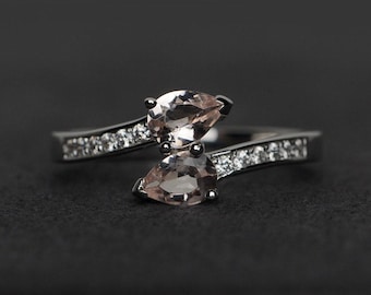 morganite ring morganite engagement ring double stone ring pear cut morganite pink gemstone