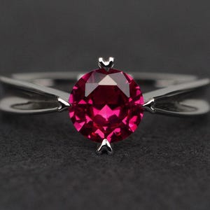 ruby ring round cut red gemstone ring engagement ring silver solitaire ring July birthstone ring
