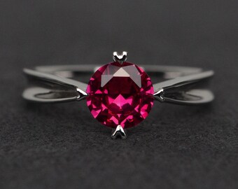 Verlobungsring Rubin Ring Roter Edelstein Verlobungsring Silber Solitär Ring Juli Geburtstagsstein