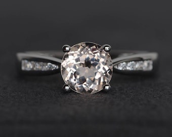 morganite engagement ring pink gemstone ring sterling silver round cut promise ring