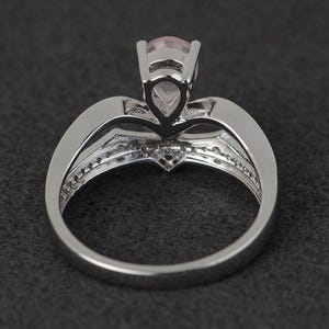 pink quartz ring crown ring pink gemstone ring engagement ring silver pear cut image 3