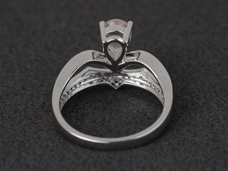 pink quartz ring crown ring pink gemstone ring engagement ring silver pear cut image 3