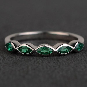 emerald rings wedding bands women emerald band engagement bands sterling silver marquise cut gemstone rings May birthstone ring
