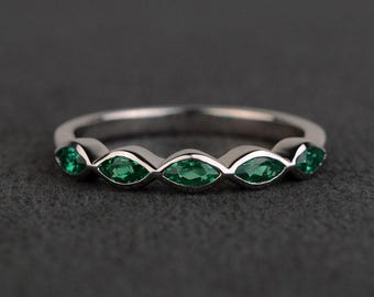 emerald rings wedding bands women emerald band engagement bands sterling silver marquise cut gemstone rings May birthstone ring