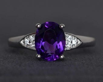 Bague améthyste violette bague de pierre précieuse bague de fiançailles améthyste taille ovale en argent sterling bague de naissance de février