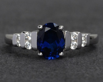 Anillos de zafiro, plata, ovalado, azul, anillo de compromiso, piedras preciosas azules, anillos de zafiro