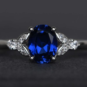 Ovalschliff blauer Saphir Ring blauer Saphir Edelstein Sterling Silber September Geburtsstein