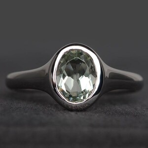 solitaire ring natural green amethyst ring oval cut engagement ring green gemstone ring sterling silver ring
