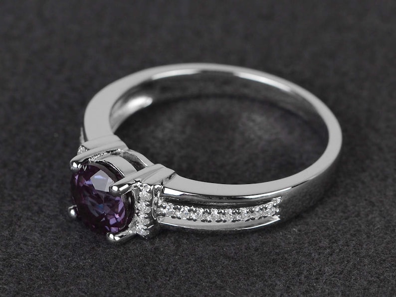 alexandrite ring round cut engagement ring sterling silver ring promise ring gemstone ring June birthstone ring