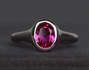 ruby ring promise ring oval cut red gemstone July birthstone solitaire ring sterling silver ring