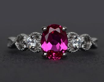 ruby ring sterling silver oval cut red gemstone ring ruby engagement ring July birthstone ring promise ring