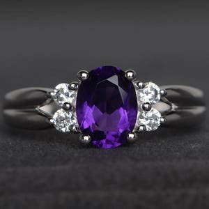 wedding ring natural amethyst ring February birthstone purple gems oval cut gemstone sterling silver ring