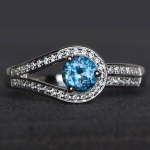 London blue topaz ring promise ring round cut blue gemstone sterling silver ring