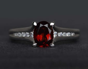 garnet ring oval cut garnet engagement ring sterling silver ring red gemstone ring promise ring January birthstone ring