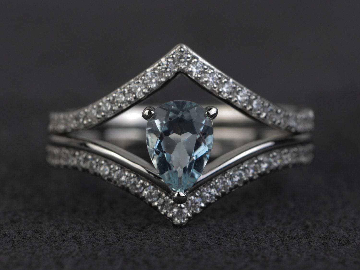 Aquamarine Ring Set Water Drop Shape Gemstone Rings Aquamarine ...