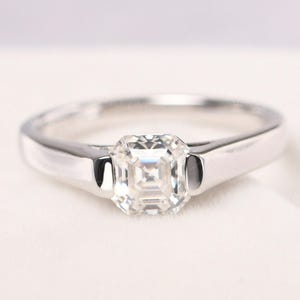dainty moissanite ring sterling silver asscher cut 1.1 carat minimalist wedding ring
