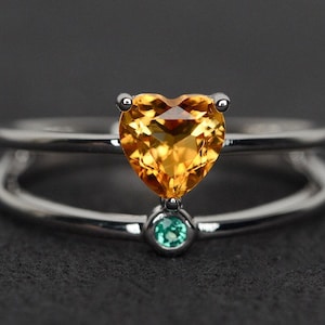 citrine ring silver heart cut engagement ring November birthstone ring
