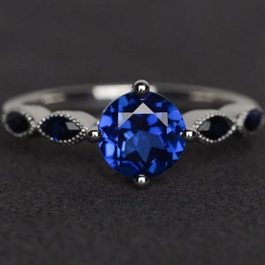 sapphire ring engagement ring September birthstone ring sterling silver