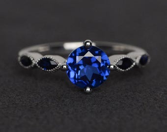 sapphire ring engagement ring September birthstone ring sterling silver